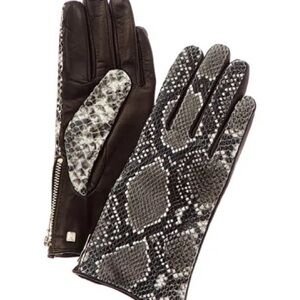 Bruno Magli CASHMERE-LINED SNAKE-EMBOSSED LEATHER GLOVES IN BLACK